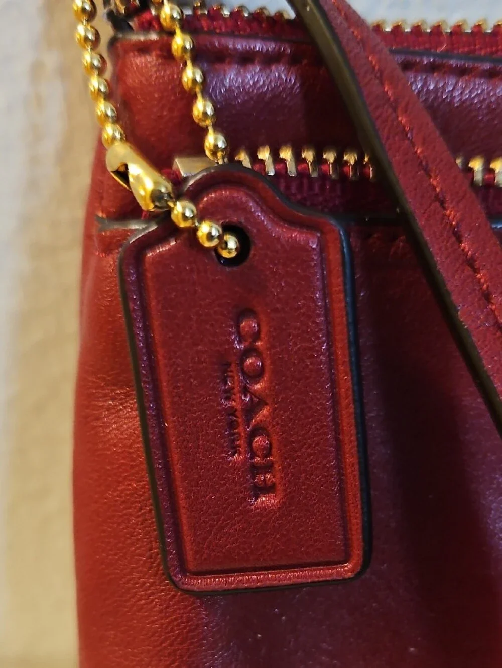 Coach Double Zip Leather Wristlet in Deep Red with Gold Hardware - Picture 3 of 6